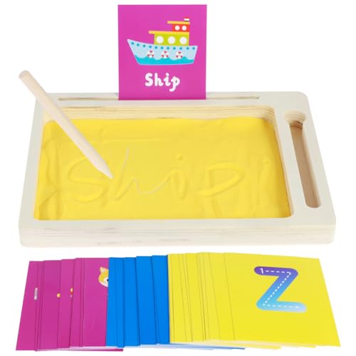 Montessori Sand Tray Toys,Wooden Sand Trays,Sand Writing Trays for Kids,Wooden Sand Tray Box, Montessori Sand Writing Tray with Wooden Pen Sand and Cards for Writing Letters and Number