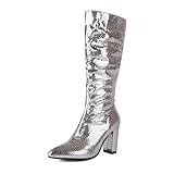 Dasongff Bottes de Pluie Femme avec Paillettes Cuir Verni Métallique Deguisement Disco Femme Couvre chaussures Chaussures Mode et Sport pour Femmes Confort Chic Et Confortable Hiver Botte Equitation
