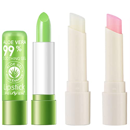 ETEDES 3pcs Aloe Vera Color Changing Lipsticks, Lasting Nutritious Lip Balm Natural Moisturizing gentle colorless Lip Gloss (Styles #01)