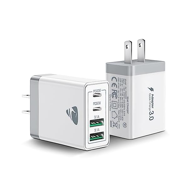 [2-Pack] USB C Wall Charger, 40W Fast USB C Charger Block, 4-Port PD Power Adapter + QC Wall Plug Multiport Type C Charging Block Cube Compatible with iPhone 15 14 13 12 11 Pro Max XR XS 8 7, Samsung