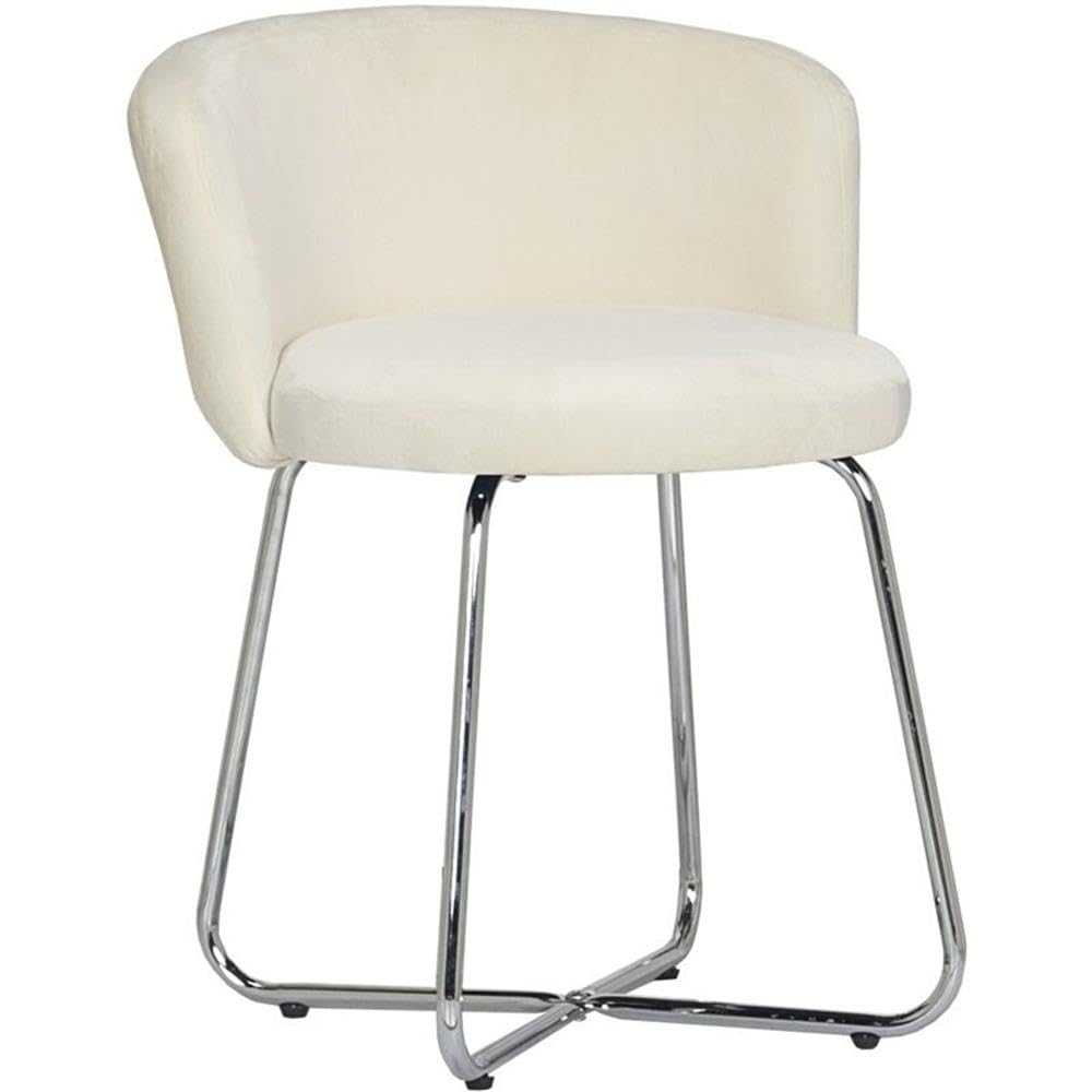 Hillsdale, Marisol Round Metal and Upholstered Vanity Stool with Scoop Back for Makeup Room or Bathroom, Off-White