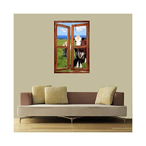 Stickers trompe l'oeil fenêtre Les vaches - L 60cm x H 90cm