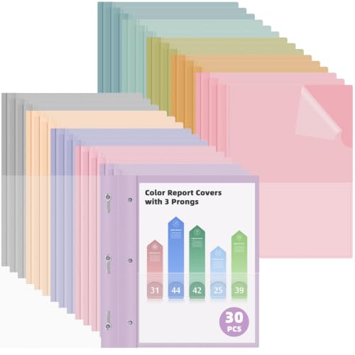 Image of HAUTOCO 30 Pack Report Covers with 3 Prongs, Heavy Duty Clear Front Plastic Presentation Folders, Letter Size 8.5x11 Document Covers for School Office Business, Assorted 10 Colors