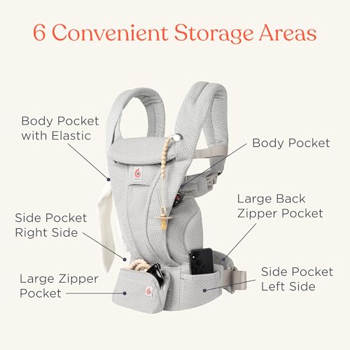 Ergobaby Omni Deluxe Baby Carrier Newborn to Toddler - Breathable Baby Carriers for Summer - All-Position Carrier with Enhanced Lumbar Support & Airflow (7-45 Pounds), Mesh, Natural Beige