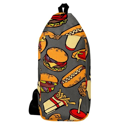 Sac à dos à bandoulière Fast Foods imprimé pizza burger pour rando et voyage