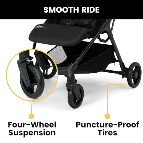 Jeep Altitude Compact Travel Stroller by Delta Children Greenguard Gold, Easy One Hand Fold, Lightweight, Extendable Canopy with Peek-a-Boo Window, Reclining Seat, 4 Wheel Suspension, Tan - image 8