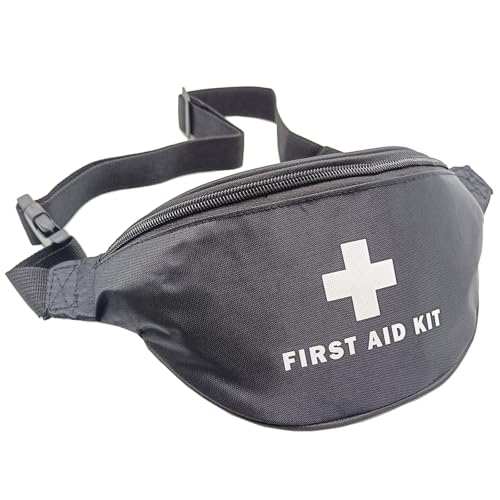 Image of First Aid Fanny Pack First Aid Bag Red Travel Rescue Bag Empty Pouch First Responder Storage Compact Survival Medicine Bag Pocket Container for Car Home Outdoors, Black, 11 inches x 3.5 inches x 5.5