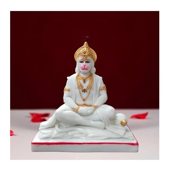 Image of Hanuman Ji Statue Sitting Idol Bajrangbali Murti Gift Article Decorative Showpiece. Beautifully Handcrafted Marble Panchmukhi Hanuman Ji for Home Temple (White-10 Inch)