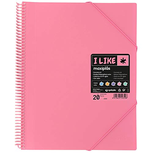 Grafoplás Maxiplás I Like - Carpetas Fundas Espiral, 20 Fundas Color Rosa Claro