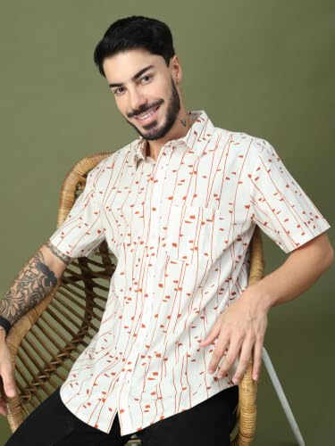 Image of Off White Minimal Geometric Printed Half Sleeve Shirt