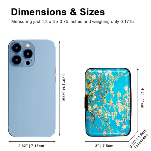 Image of Aluminum Wallet RFID Blocking Slim Metal Credit Card Holder Hard Case, Almond Blossoms, small