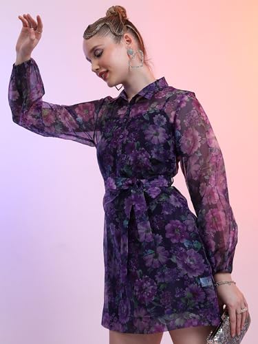 Image of Tokyo Talkies Women's Long Sleeves Shirt Collar Printed Dresses | Stylish Dresses | Casual Dresses