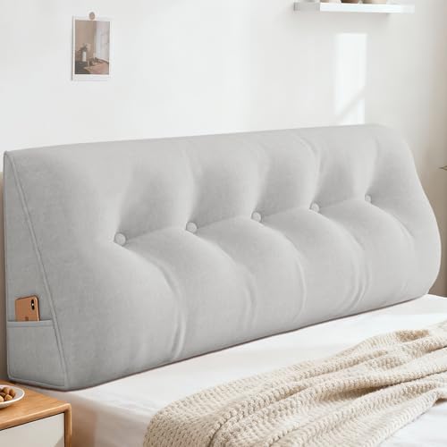 joomie Large Triangular Wedge Headboard Pillow for Reading and Resting,Headboard Pillow for Bed, Backrest Positioning Support Pillows with Removable Cover (Queen, Light Grey)