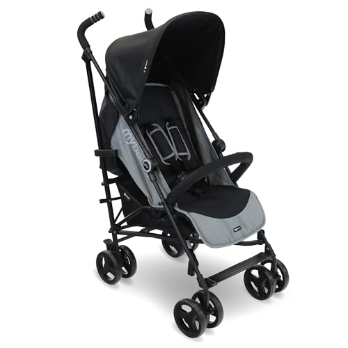 My Babiie MB02 Stroller - from Birth to 4 Years (22kg), Lightweight & Compact Umbrella Fold, Travel Buggy for Toddlers - Black & Grey