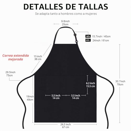 Miniatura 6 de Atopo 4 Piezas Chef Delantal, Negro Delantal Impermeable Con 2 Bolsillos, Delantales De Cocina Ajustables Para Barbacoa Cocinar Hornear Jardinería Restaurante