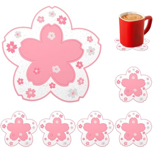 Cisixin 6 Pezzi Sottobicchieri,Sottobicchieri Carini,Sottobicchiere in Silicone Carino Fiore Modello Sottobicchiere per Tea Coffee Cup Tavolo Cucina