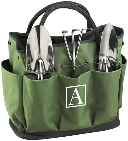 Picnic at Ascot Personalized Monogrammed Garden Tote Designed & Assembled in The USA 3 Stainless Steel Tools, One Size, Forest Green - Thumbnail 4