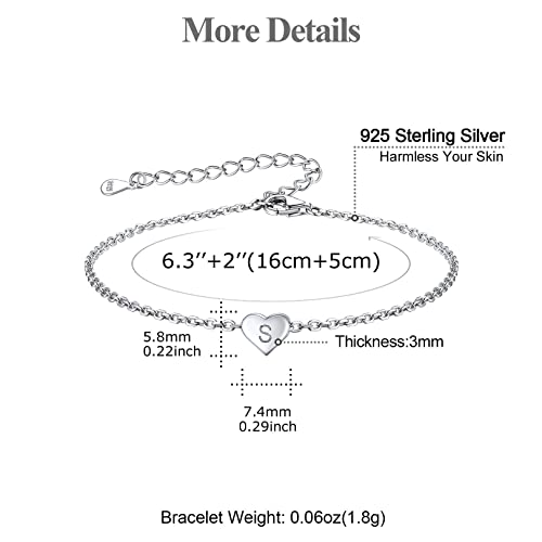 FOCALOOK Silver Initial Bracelet for Women Girls, Love Heart Letter A-Z Charm Bracelet, Sterling Silver Adjustable Jewellery Gift For Her -With Gift Box - Image 5