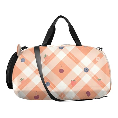 Orange Check Cute Fruit Girl's Gym Duffel Bag with Shoes Compartment Lightweight Travel Duffel Bag for Boys and Girls2