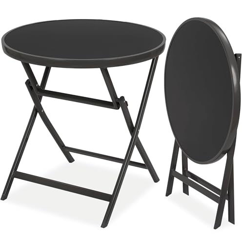 BRUBAKER Milano Table de Jardin Pliante en Verre Ronde - Diamètre Ø 70 cm - Imperméable - Aluminium Anthracite