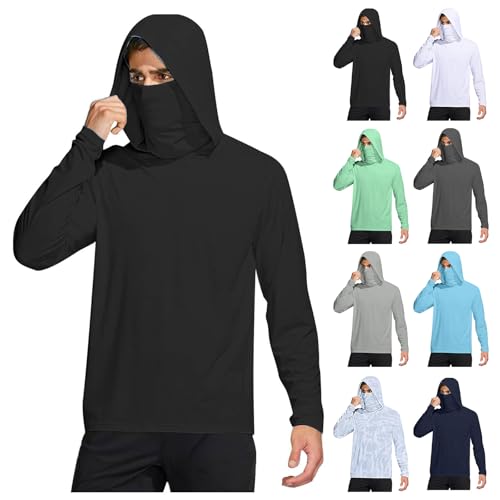 Fishing Shirts For Men UPF 50+ Sun Protection Hoodies Lightweight Quick Dry Long Sleeve Hooded Shirts with Face Mask4