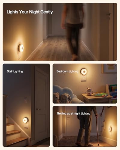 Image of YELKO Motion Sensor Night Light - Plug-in 3000K Warm White Anti-Glare LED Nightlight, Ultra Bright Cozy Soft Glow Not Dazzling for Hallway, Stairs, Garage, Bedroom, Bathroom, Garage, Kitchen, 4 Pack