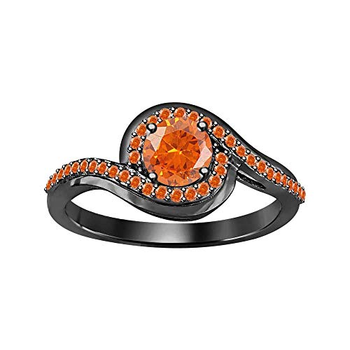 Round Cut Orange Sapphire 14k Gold Over Swirl Style Engagement Ring For Womens.