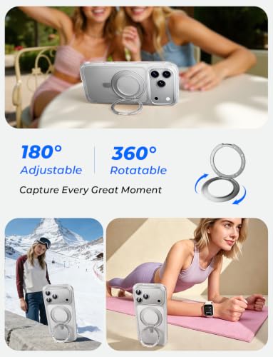 Image of MAGIC JOHN for iPhone 17 Pro Max Case with Stand, Fit for MagSafe | 360 Rotatable Stand, Mil-Grade Drop Proof, 18N Magnetic, Airbag Shockproof, Heavy Duty, Camera Control, Frosted White