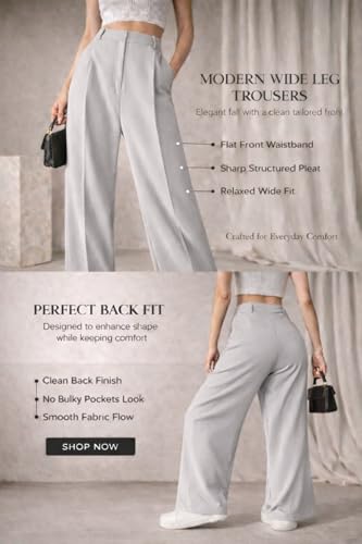 Image of Twill Regular Fit High-Waist Korean Trousers for Women & Girls | Casual Pants Outings