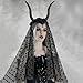 Shurhome Dark Series Sheep Horned Hairhoop for Halloween with Flower Designs Veil Party Headband Stage Show Cosplay Accessories Fashion Headband