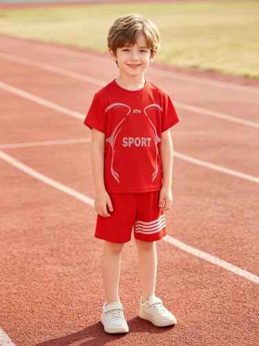 Image of Boys Clothes Short Set 6 Piece Outfit Athletic T-Shirt and Quick Dry Shorts Kids Summer Clothing Set Size 3-14
