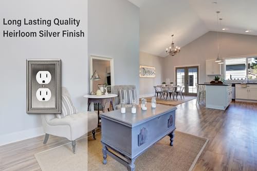Image of Henne Bery Sunken Pearls Heavy Duty Decorative Wall Plate Switch Plate Outlet Cover (Single Duplex, 2 Pack, Heirloom Silver)