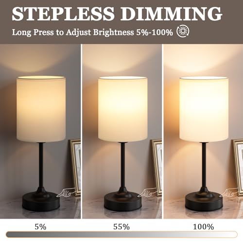 Image of Touch Control Cordlss Table Lamp, USB-C Rechargeable Lamp with Stepless Dimming, 4000mAh Battery Operated Bedside Lamp for Bedroom, Living Room, Night Light & Emergency Lighting, Black, 2 Pack