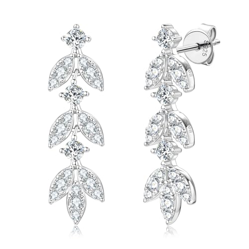 Moissanite Drop Dangle Earrings for Women, 925 Sterling Silver Imitation-diamond Leaf-Shape Earring Hypoallergenic Jewelry Christmas Birthday Gifts with Jewelry Box Packed