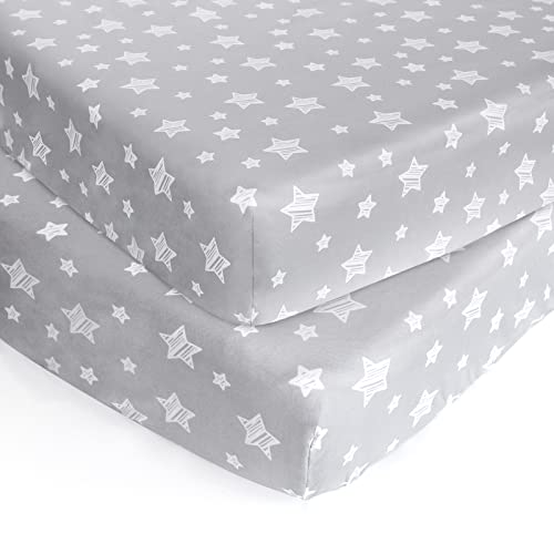 Image of Moonsea Crib Sheets for Boys 2 Pack Baby Crib Sheets Fitted for Standard Crib Mattress, Soft and Breathable Microfiber Grey Star Crib Sheets Neutral