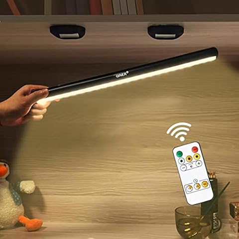 Rechargeable Battery Operated LED Lights Bar - Extra Length, 3Color Modes, 5W/2000mAh Magnetic Steplessly Dimmable Under Cabinet Lights with Remote Control, USB Touch Battery Lamp for Study,Kitchen Cover