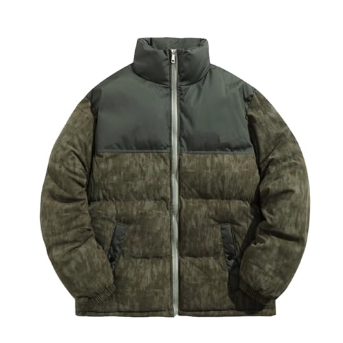 Slxbear Abrigos acolchados de talla grande para hombre, chaqueta acolchada empalmada para invierno, cálida, con cremallera, cuello alto, casual, ajuste holgado, chaqueta de plumón clásica, talla M-5XL