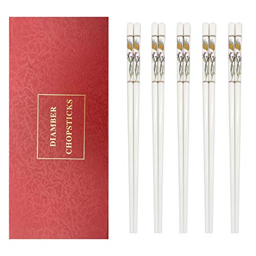 Diamber Premium Ceramic Chopsticks 5 Pairs Chop Sticks Reusable with Case Dishwasher Safe Ideal for Sushi Ramen Rice Noodles and More 96 inches White