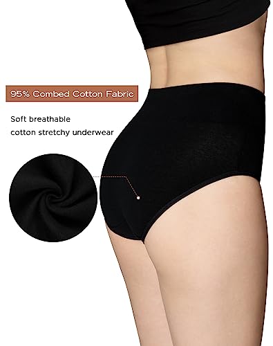 Image of INNERSY Women's High Cut Solid Color Tummy Control Cotton Underpants Briefs 5 Pack (Black-White-Gray, L)