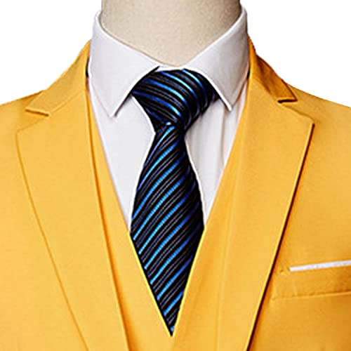Men's Regular Fit 3 Piece Suit Set Two Button Solid Business Blazer Vest Pants Casual Slim Fit Groomsmen Wedding Suits (Yellow,Medium)