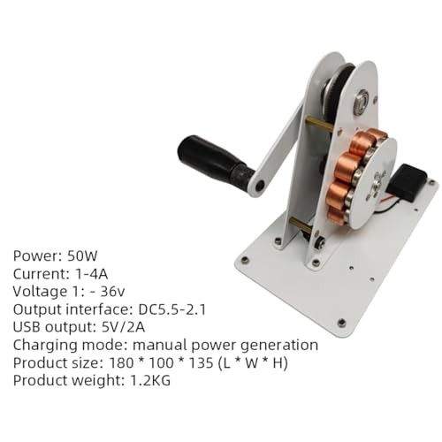 Generatore a manovella - Generatore manuale con maniglia pieghevole, porta di ricarica USB, giocattolo scientifico ideale per la fisica o ornamento per la scrivania di ca,