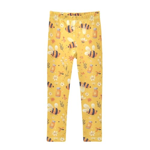 KLL Bees on Yellow Toddler Girl Cotton Pants Stretchy Full Length Activewear Exercise
