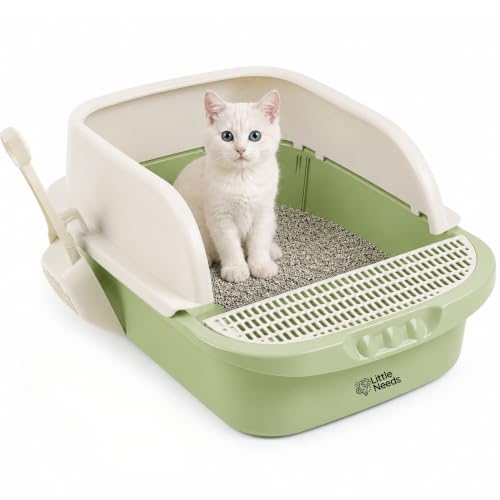 Image of Cat Litter Tray with Scooper - (Large, Step Grid) (51 x 36 x 22 cm) for Cats & Kittens | 20 inch Durable Semi-Enclosed Anti-Tracking Foot Step Toilet | Easy-Clean Tray (Color May Vary)