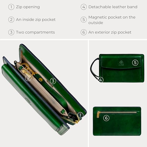 Image of Time Resistance Leather Clutch for Men Organizer Wrist Bag Briefcase Handmade in Italy Gift Box Included