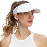 Sports Sun Visor for Women Men, Summer Cooling Stretchy Visors Hats, Womens Ponytail Hat for Golf, Running, Beach Tennis White