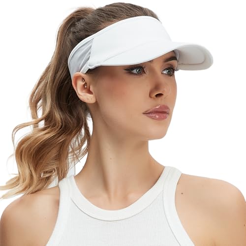Sports Sun Visor for Women Men Summer Cooling Stretchy Visors Hats Womens Ponytail Hat for Golf Running Beach Tennis White