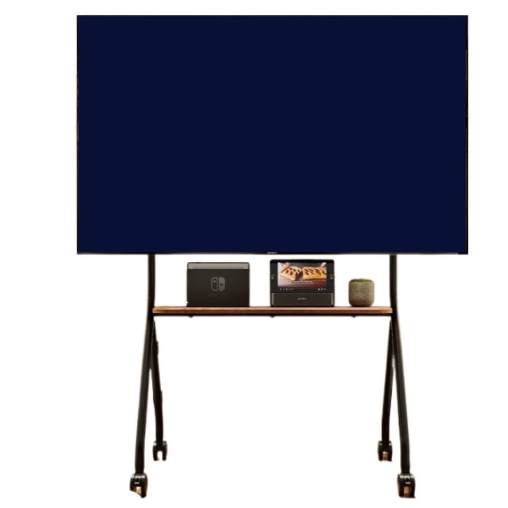 OLSKFUH Tv Stand Television Stands Rolling Tv Stand With Av Shelf Mobile Tv Cart On Wheels For 49-75 Inch Tvs, Up To 110Lbs, Height Adjustable, Max 600X400Mm Tv Stands For Livin,Black-49-75 inch