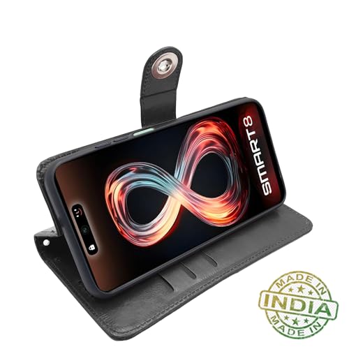 Image of Pikkme Infinix Smart 8 HD Flip Cover Leather Finish | Inside TPU with Card Pockets | Wallet Stand and Shock Proof | Complete Protection Button Flip Case (Black)
