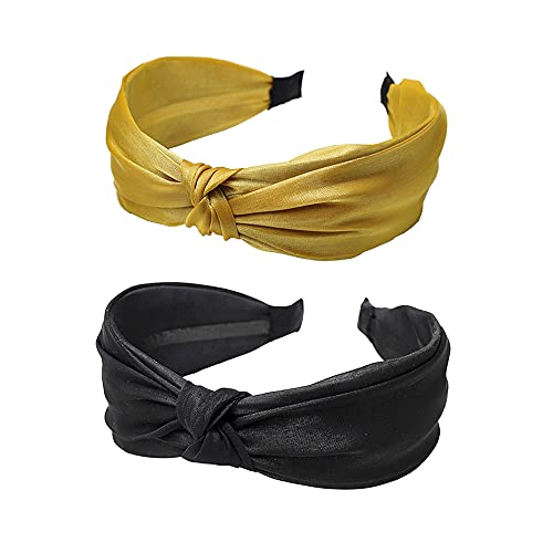 SINGETT Fashion Headbands for Women Knotted Headbands Hair Accessories for Girls 2 Pcs (Black and Yellow)