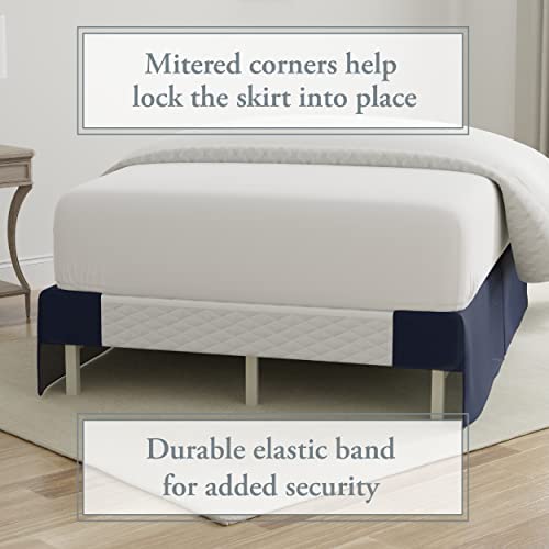 Bed Maker’s Never Lift Your Mattress Wrap Around Bed Skirt, Classic Style, Low Maintenance Wrinkle Resistant Fabric, Traditional 14 Inch Drop Length, Queen, Navy #TOP2